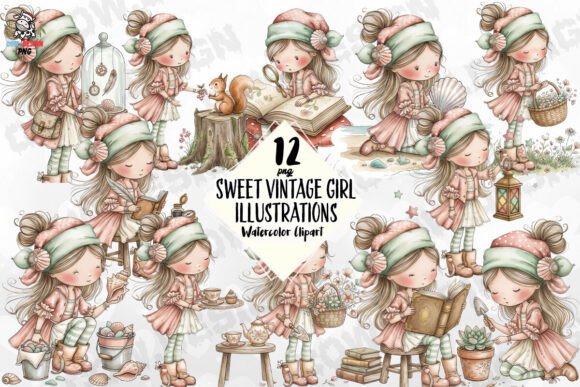Download Sweet Vintage Girl Illustrations PNG - Vintage girl Collection