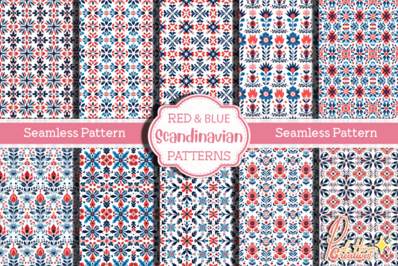Download Blue and Red Scandinavian Patterns - Patterns Collection