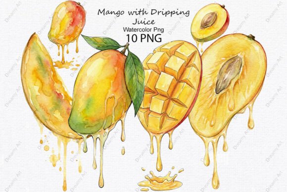 Download Watercolor Mango with Dripping Juice Png - Juice Collection