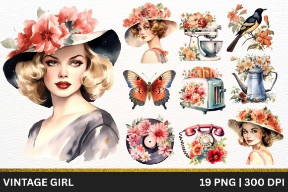 Download Vintage Girl Clipart Bundle Retro Woman - Vintage girl Collection