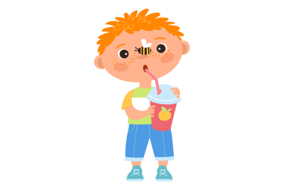 Download Boy Drinking Sweet Juice or Soda with St - Juice Collection