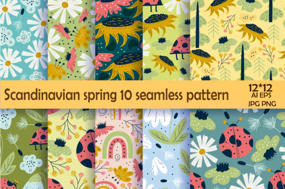 Download Scandinavian Spring 10 Floral Patterns - Patterns Collection