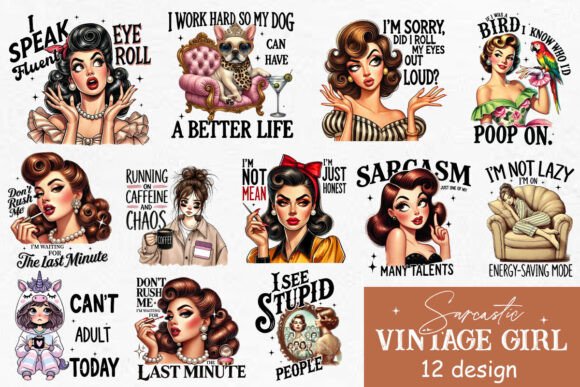 Download Retro Sarcastic Vintage Girl Bundle Png - Vintage girl Collection