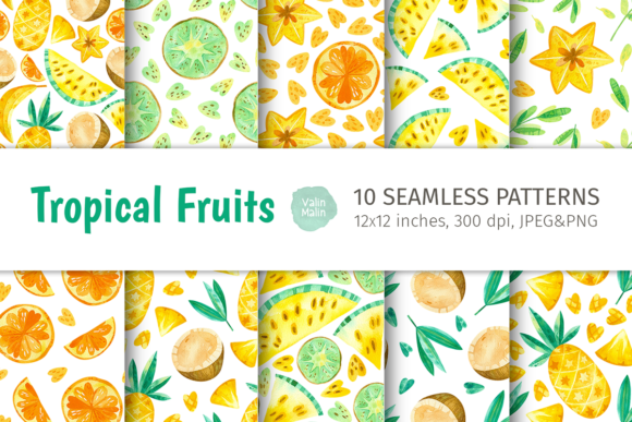 Download Tropical Fruits, Seamless Patterns - Patterns Collection