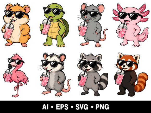 Download Cute Summer Animals Drinking Juice SVG - Juice Collection