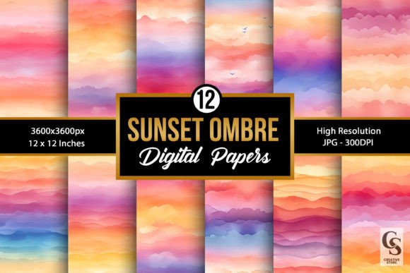 Download Summer Watercolor Sunset Ombre Patterns - Premium Resources
